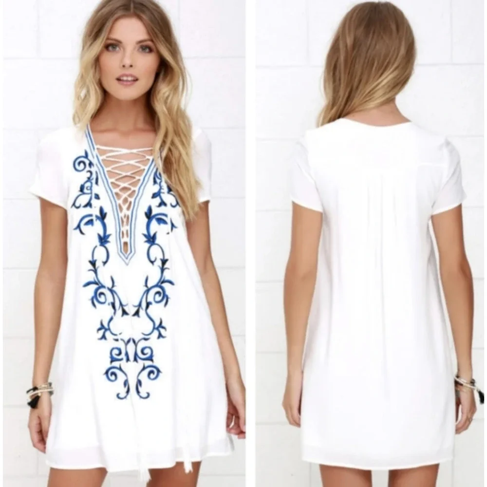 Lulus Down in Kokomo Embroidered Shift Dress M - Picture 1 of 8